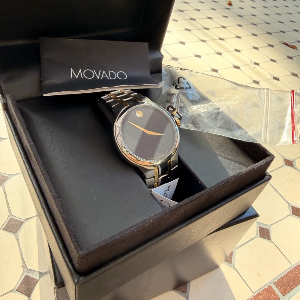 Movado Black and Silver Men's Watch